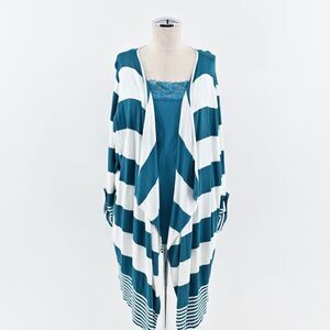 TORRID Set Womens Size 2X Blue Stripe Drape Open Front Cardigan Lace‎ Trim Cami